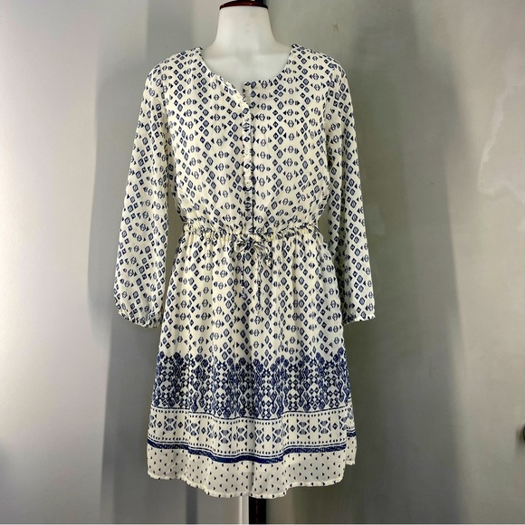 Japa Women's Blue White Dress Size Large  Peasant Boho - Picture 1 of 10